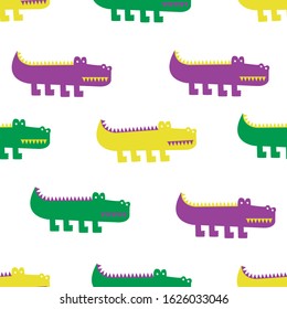 Mardi gras seamless pattern with crocodiles. Vector background for print on textile or paper. 