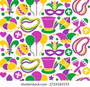 Mardi Gras padrão perfeito com símbolos festivos de carnaval