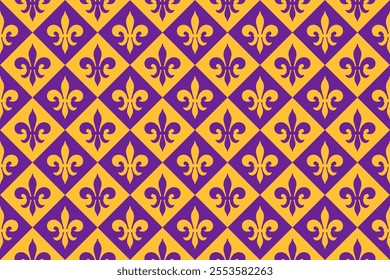 Mardi Gras Seamless Pattern. Fleur De Lys Festive Endless Background.