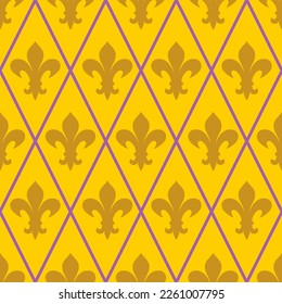 Mardi Gras seamless pattern with fleur-de-lis symbol. Perfect for wallpaper, pattern fills, web page background, textile, holiday greeting cards