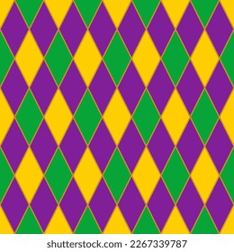 Mardi Gras seamless pattern with green, purple and yellow diamond. Abstract geometric background. Fat Tuesday