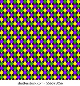 Mardi Gras seamless pattern with green, purple and yellow diamond. Abstract geometric background. Flat design template. Vector illustration
