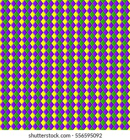 Mardi Gras seamless pattern with green, purple and yellow diamond. Abstract geometric background. Flat design template. Vector illustration