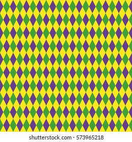 Mardi Gras Seamless Pattern With Green, Purple And Yellow Diamond. Abstract Geometric Background. Fat Tuesday
