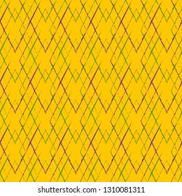 Mardi Gras seamless pattern with grunge lines. Abstract geometric background in yellow, green and purple colors. Good for holiday greeting cards, wallpaper, pattern fills, web page background, textile