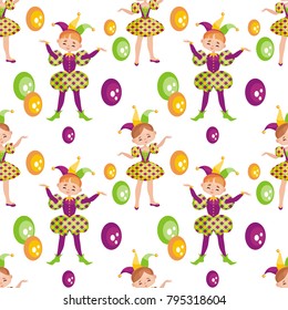 Mardi Gras seamless pattern with the image of the people in carnival costumes. Vector background.