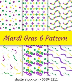 Mardi Gras seamless pattern set. Collection of digital paper, background, texture. paper