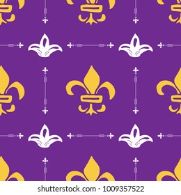 Mardi Gras seamless pattern vector illustration. Hand drawn sketched doodle Holyday elements and royal symbols, Vector illustration.