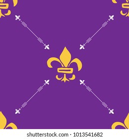 Mardi Gras seamless pattern vector illustration. Hand drawn sketched doodle Holyday elements and royal symbols, Vector illustration.