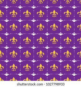 Mardi Gras seamless pattern vector illustration. Hand drawn sketched doodle Holyday elements and royal symbols, Vector illustration.