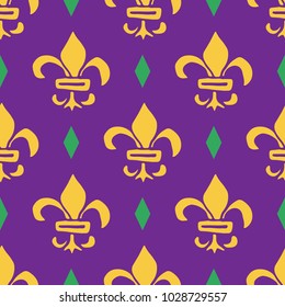 Mardi Gras seamless pattern vector illustration. Hand drawn sketched doodle Holyday elements and royal symbols, Vector illustration.