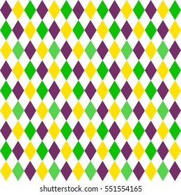 Mardi Gras seamless pattern, vector illustration with green purple white and yellow rhombus