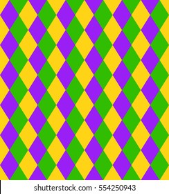 Mardi Gras seamless pattern, vector illustration with green purple and yellow diamond. Flat template. easy to use