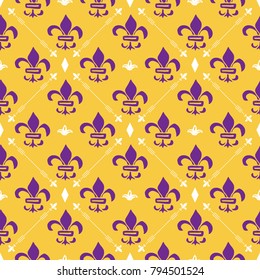 Mardi Gras seamless pattern vector illustration. Hand drawn sketched doodle Holyday elements and royal symbols, Vector illustration.