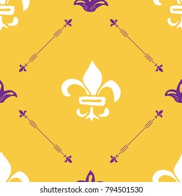 Mardi Gras seamless pattern vector illustration. Hand drawn sketched doodle Holyday elements and royal symbols, Vector illustration.