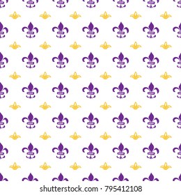 Mardi Gras seamless pattern vector illustration. Hand drawn sketched doodle Holyday elements and royal symbols, Vector illustration.