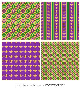 Mardi Gras seamless patterns.  Set of 4 carnival or masquerade backgrounds.  Vector template