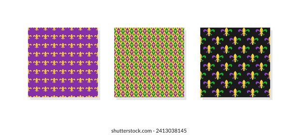 Mardi Gras seamless patterns.  Three carnival or masquerade backgrounds.  Vector template