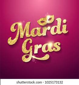 Mardi Gras shiny text on pink background