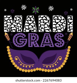 Mardi Gras, Mardi Gras shirt print template, Typography design for Carnival celebration, Christian feasts, Epiphany, culminating  Ash Wednesday, Shrove Tuesday.