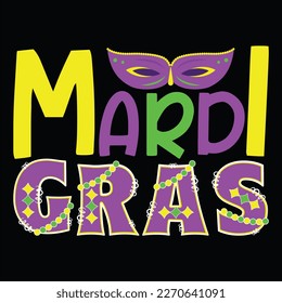 Mardi Gras, plantilla de impresión de camisetas de Mardi Gras, diseño de tipografía para la celebración del Carnaval, fiestas cristianas, Epifanía, culminando Miércoles de Ceniza, Martes de Noche.