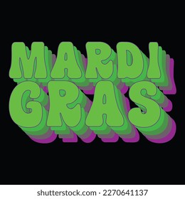 Mardi Gras, plantilla de impresión de camisetas de Mardi Gras, diseño de tipografía para la celebración del Carnaval, fiestas cristianas, Epifanía, culminando Miércoles de Ceniza, Martes de Noche.