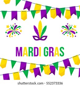 Mardi Gras or Shrove Tuesday flags set. Vector.