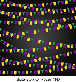 Mardi Gras or Shrove Tuesday flags set. Vector.