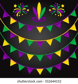 Mardi Gras or Shrove Tuesday flags set. Vector.