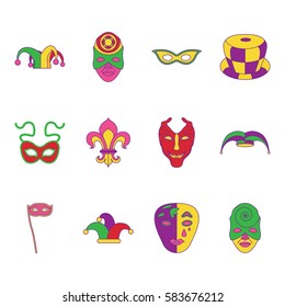 Mardi Gras , sign colorful, flat icons set on background