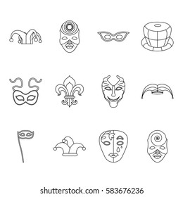 Mardi Gras, sign line icons set on background