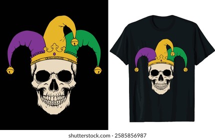 Mardi Gras Skull Jester Hat T-Shirt Design