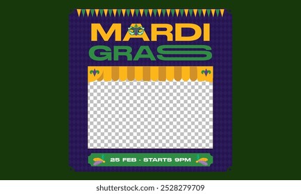 Mardi Gras Socials Media. realistic colorful Mardi gras flyer, vertical template.