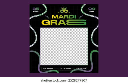 Mardi Gras Social Media. realistischer bunter Mardi Gras Flyer, vertikale Schablone.