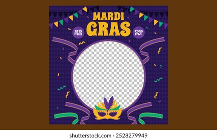 Mardi Gras Social Media. realistischer bunter Mardi Gras Flyer, vertikale Schablone.