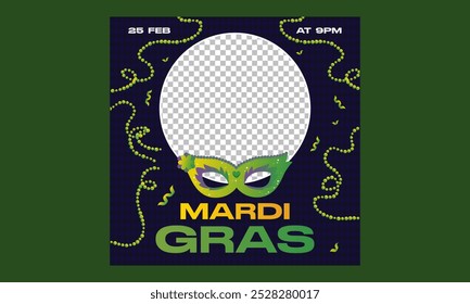 Mardi Gras Social Media. realistischer bunter Mardi Gras Flyer, vertikale Schablone.