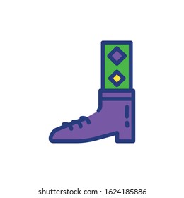 Mardi gras sock with shoe design, Party carnival decoration celebration festival holiday fun new orleans and traditional theme Vector illustration
