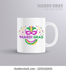 Mardi gras squad. Vector lettering for t shirt, poster, card. Mardi Gras concept with mug mockup. Vector Illustration