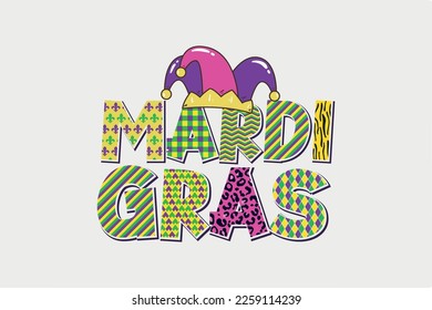 Mardi Gras sublimation t-shirt design with Leopard Pattern
