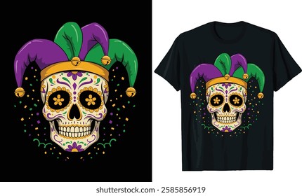 Mardi Gras Sugar Skull T-Shirt Design