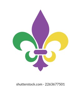 mardi gras symbol, fleur de lis simple logo, green, purple and yellow vector design element