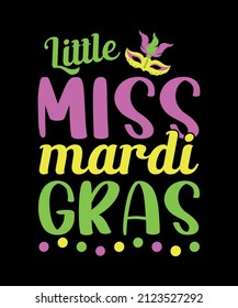 Diseño de camisetas Mardi Gras, celebración del Carnaval Diseño vectorial para afiches, insignia, emblema, arte, elemento aislado, tipografía Pequeña señorita mardi gras concepto para camisa, lavel, icono, c