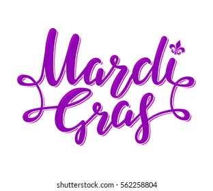 Mardi Gras text. Calligraphy and Typography Card. Holiday poster or placard element.