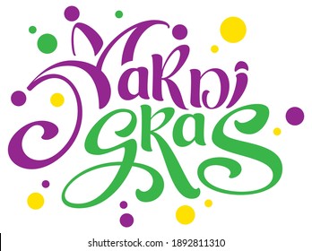 Mardi Gras text lettering for greeting card. Fat Tuesday carnival. Isolated on white vector illustration