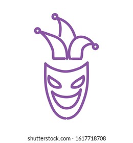 mardi gras theater mask with jester hat vector illustration design