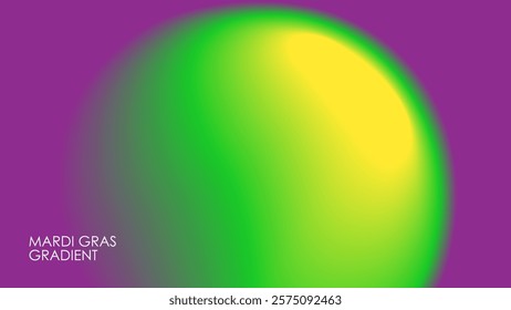 Mardi Gras theme gradient. Blurred vibrant round stain. Abstract background with color gradient shape for Fat Tuesday creative graphic design. Vector illustration.