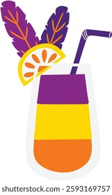 Mardi Gras Themed Beverage Hand Drawn Vector Illustration