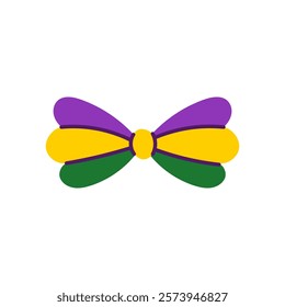 Mardi Gras Tied Bow Icon. Colorful holiday decorative design element with stripes and traditional festive purple green yellow colors. Vector illustration