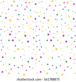 Mardi Gras tileable design element, Fat Tusday seamless pattern with stars and beads. White background