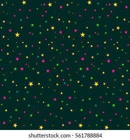 Mardi Gras tileable design element, Fat Tusday seamless pattern with stars and beads. Dark green background